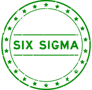 Grunge green six sigma word round rubber seal stamp on white background