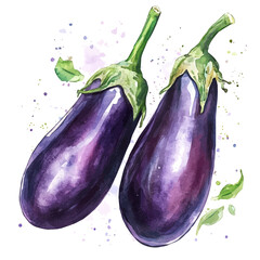 Eggplant, semi-realistic fantasy artwork, realistic details with magical touch, watercolor painting, white background © DavidJ