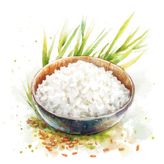 Rice, semi-realistic fantasy look, realistic form with magic elements, watercolor artwork, isolated on white © DavidJ