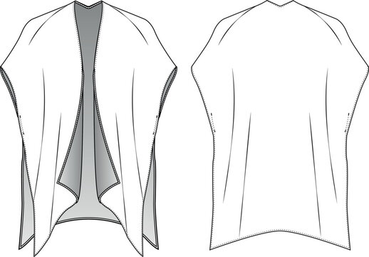 Women's Open Front Draped Vest Cardigan Fashion Flat Sketch - Front and Back View