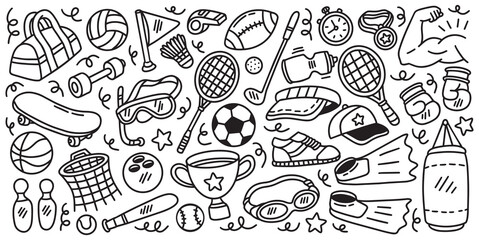 Set of hand drawn sports element doodle vector illustration © Ezzy