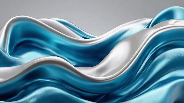 Luxurious Flow:  Elegant folds of lustrous turquoise and silver fabric cascade in a mesmerizing dance of light and shadow, evoking a sense of opulence and artistic grace.