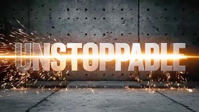 Unstoppable motion graphics video with sparks and concrete background animation.