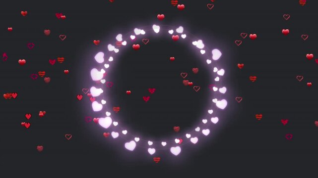 Animation of heart frame over hearts floating