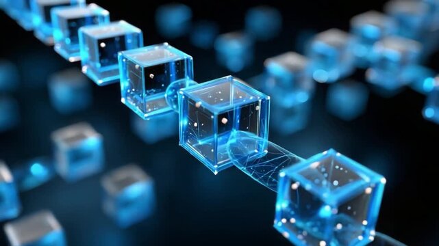 Blockchain Technology: A chain of interconnected digital blocks illuminates the core concept of blockchain technology, representing the future of secure data management and decentralized systems.