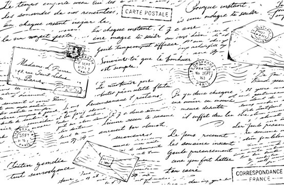 Seamless pattern of abstract illegible handwritten text. Vintage grunge bad calligraphy script, old book document. Vector illustration of monochrome unreadable handwriting cursive poetry