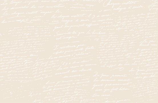 Seamless beige pattern of abstract illegible handwritten text. Vintage grunge bad calligraphy script, old book document. Vector illustration of monochrome unreadable handwriting cursive poetry
