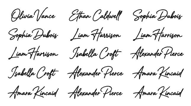 Sophisticated autograph vector set with multiple signature styles and names