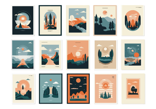 Minimalist Landscape Art Prints Collection with Earthy Tones.