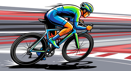 Fototapeta premium Professional cyclist riding a bicycle on a racing track with motion blur background