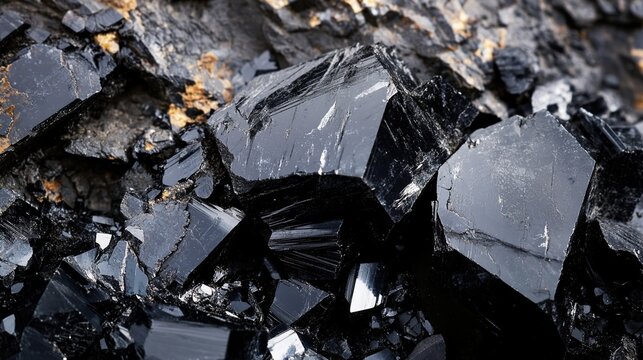 zinc. Black zinc ore crystals sparkling in a rocky crevice with natural sunlight. STEM education sheets, lab safety posters, designed for STEM education and laboratory safety posters.