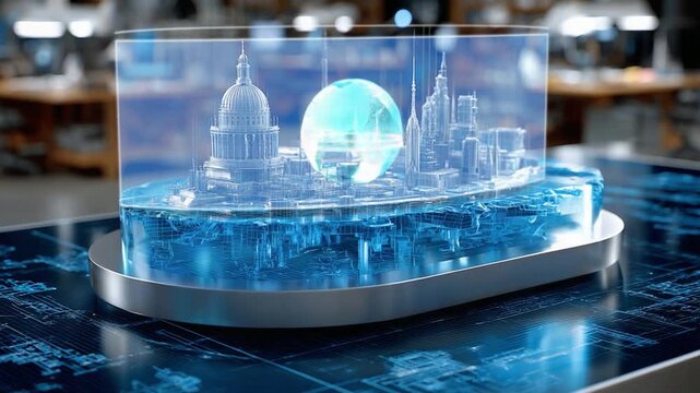 Visionary Metropolis: An awe-inspiring futuristic cityscape model shimmers with cutting-edge technology, projecting a world of innovation and boundless progress. 