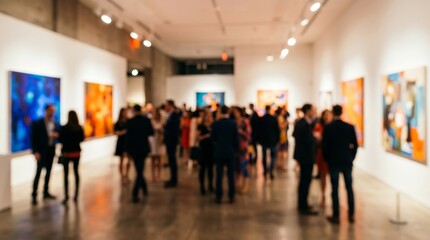 Fototapeta premium Blurred People at Abstract Art Gallery Opening Event