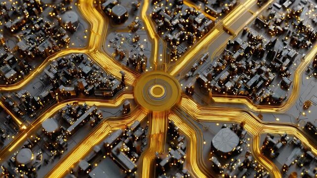 City of Light: A luminous cityscape glows with interconnected pathways, illuminating the intricate web of modern urban life.