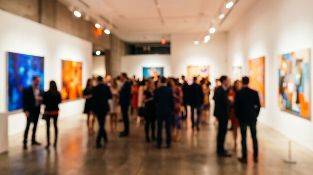 Blurred People at Abstract Art Gallery Opening Event