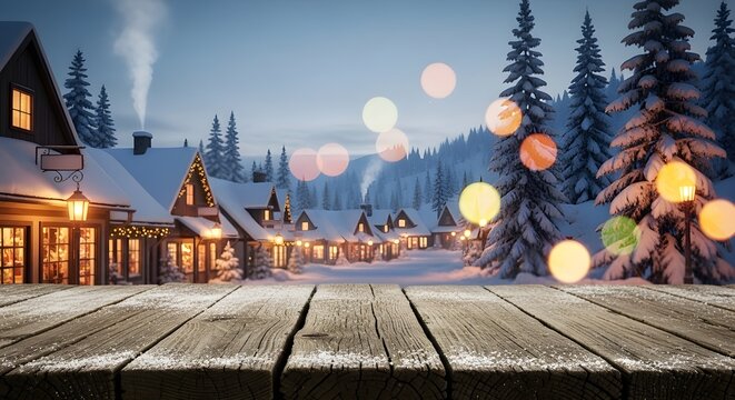 Mesa de madera vac&iacute;a con desenfoque de habitaci&oacute;n con un fondo de &aacute;rbol de Navidad.
 para exhibir o montar sus productos.
 IA digital