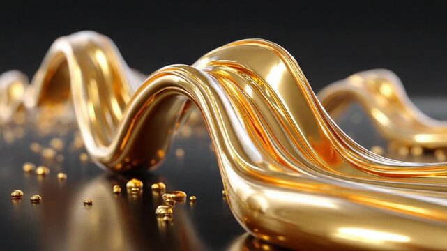 Golden Flow of Elegance: A captivating visual of liquid gold gracefully flowing, forming an elegant wave against a dark backdrop, symbolizing luxury and wealth. 