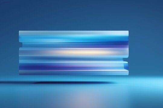 Minimal tech banner with copy space, glossy blue blur and floating bar form