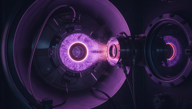 Magnetron sputtering process with purple argon plasma ring on copper target