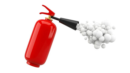Naklejka premium Red fire extinguisher with black nozzle spraying white smoke or foam, safety equipment for emergency fire situations
