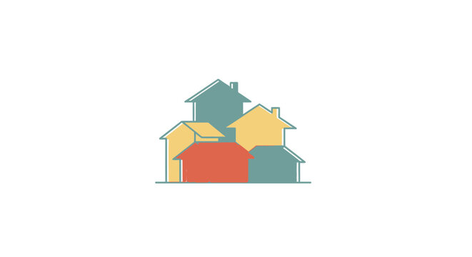 A colorful illustration representing a neighborhood of houses in a minimalistic style