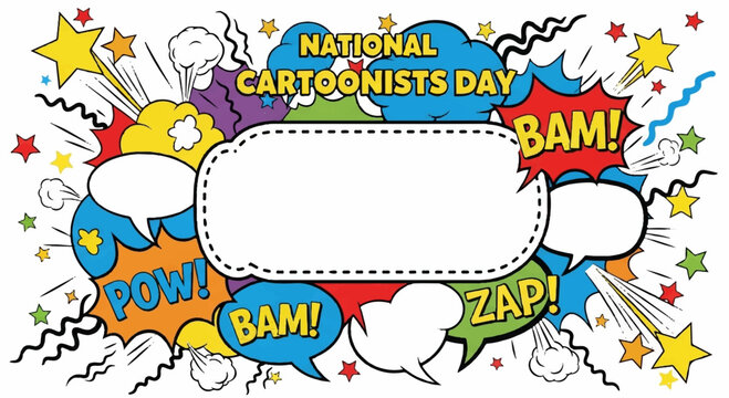 National cartoonists day colorful comic book style illustration with speech bubbles and stars