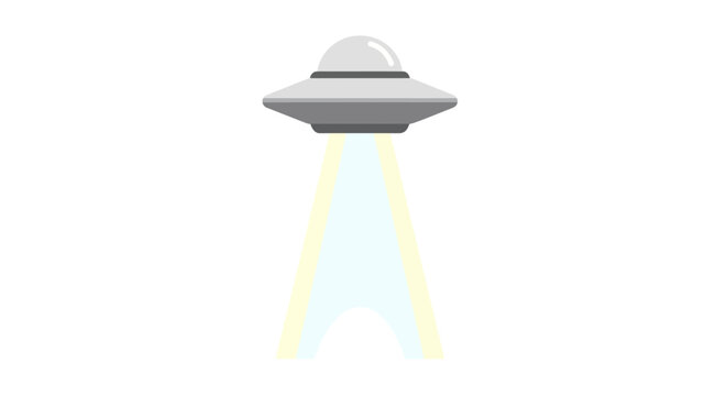 Illustration of a flying saucer emitting beams against a white backdrop no commas