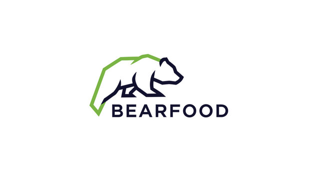 Bearfood logo featuring a stylized bear outline with green accents, representing food and nature.
