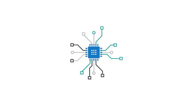 Conceptual illustration of a central processing unit diagram with digital circuitry and connections