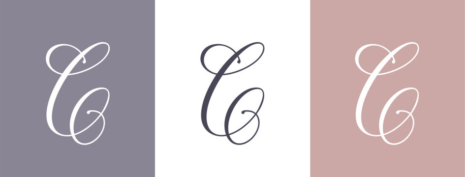 Elegant C letter logo monogram in luxury style with flowing calligraphy lines, premium branding template for boutique, beauty salon and wedding business
