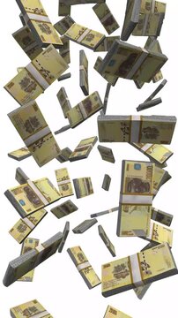 Vertical DR Congo Money, Falling Congolese Franc Bills, Cash Stacks Isolated on White, 4K
