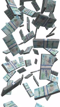 Vertical Cook Islands Money, Falling Cook Islands Dollar Bills, Cash Stacks Isolated on White, 4K