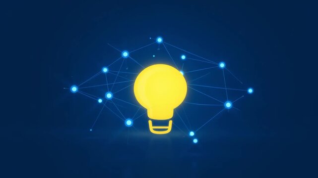Light bulb innovation idea creativity inspiration network connection technology blue yellow glowing lamp minimal design creative idea energy imagination modern inspiration symbol blue background