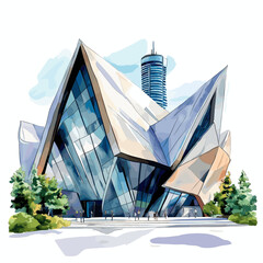 Naklejka premium Royal Ontario Museum. Royal Ontario Museum hand drawn watercolor illustration