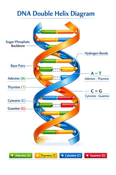 DNA Double Helix Diagram &ndash; Base Pairing and Genetic Structure