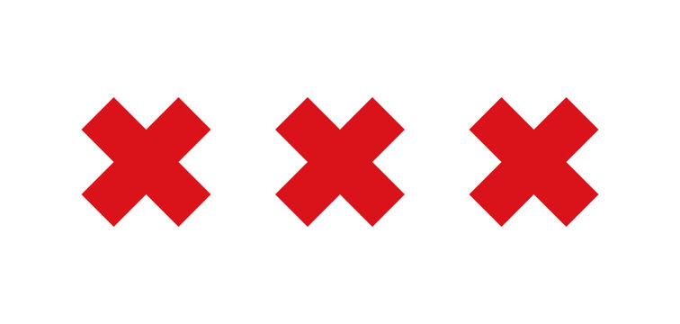Three 3 red Saint Andrew's Crosses XXX emblem of Amsterdam city, Netherlands. Amsterdam city flag element