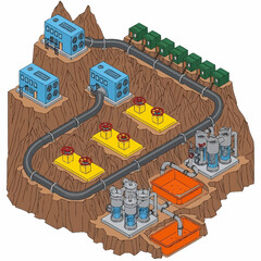 Fototapeta premium Isometric Diagram of an Industrial Water Treatment and Distribution System.