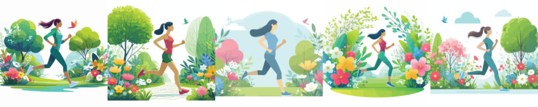 vector of woman jogging casually during spring