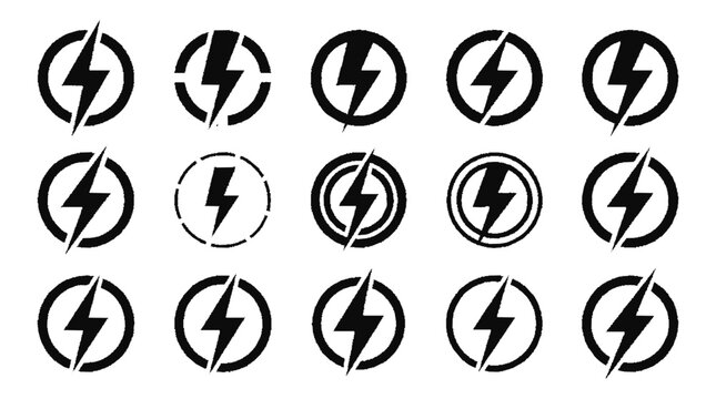Premium energy symbol pack 10 bold black lightning icons for power and electricity concepts
