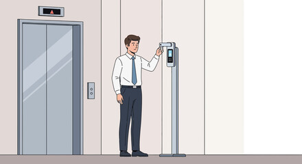 Fototapeta premium Man using access control system at elevator, office building, modern technology, security check