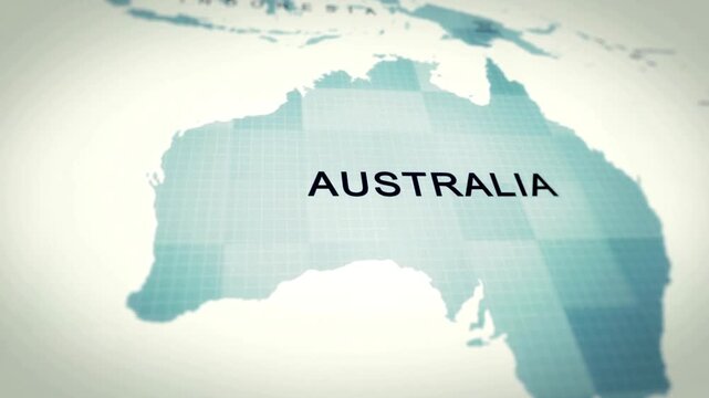 Australia map with the word australia written in black on a blue grid background