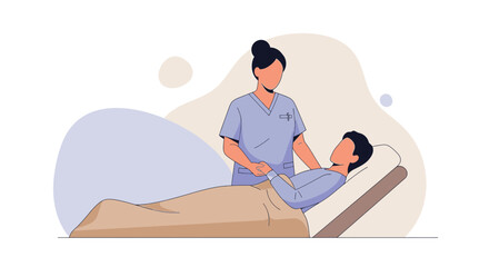 Fototapeta premium Nurse caring for patient in hospital bed, medical check-up, healthcare concept