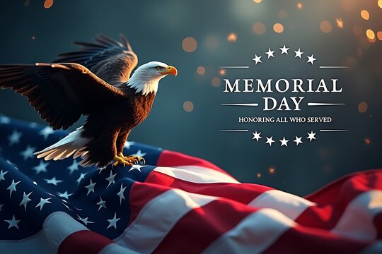 memorial day background with eagle and american flag
