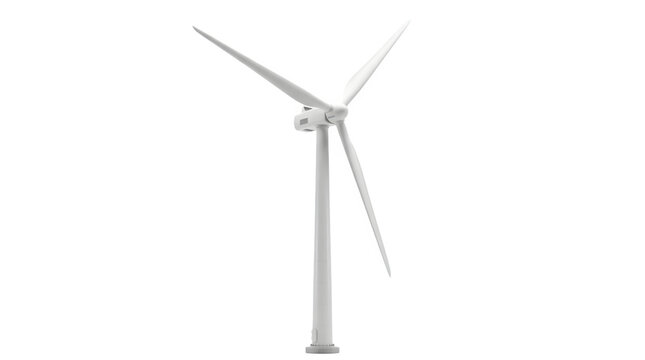 Single white wind turbine isolated on transparent background