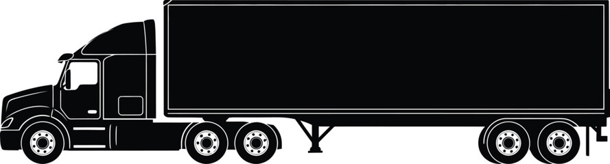 Black silhouette of a semi truck with trailer © Jonmajoy