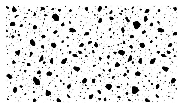 Seamless terrazzo texture pattern with scattered irregular black stone fragments