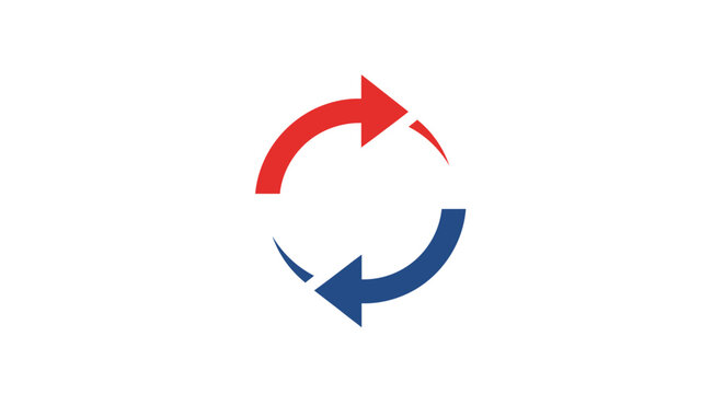Abstract illustration of rotating red and blue arrows forming a cyclical design