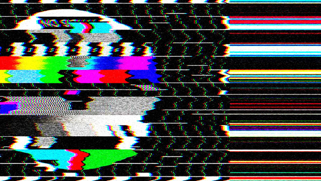 Technical difficulties on test pattern background,  tv broadcast error with static. Grain and noise glitch effect illustration.