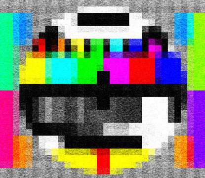 Technical difficulties on test pattern background,  tv broadcast error with static. Grain and noise glitch effect illustration.