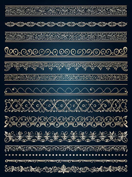 Elegant decorative dividers, ornate line separators, vintage flourish designs, whimsical borders, and charming embellishments for creative projects vector